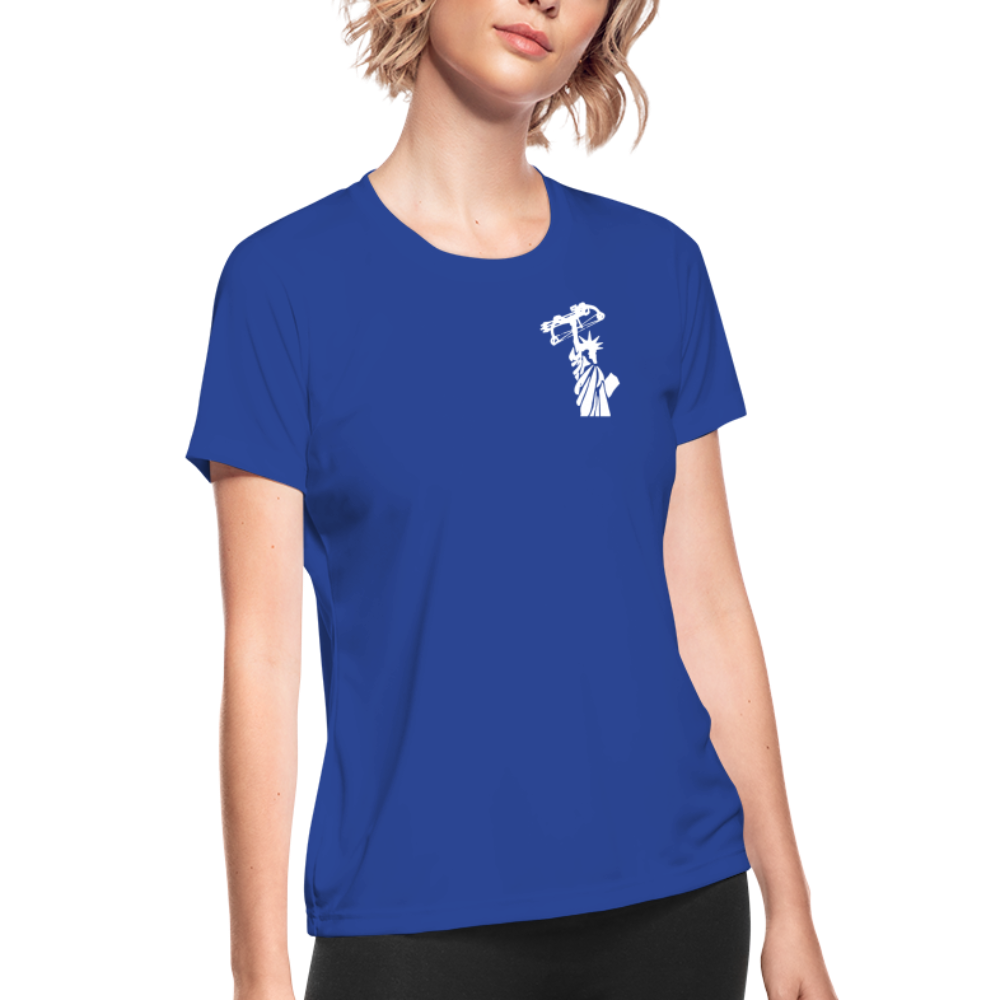 Never Give up Women's Moisture Wicking Performance T-Shirt - royal blue