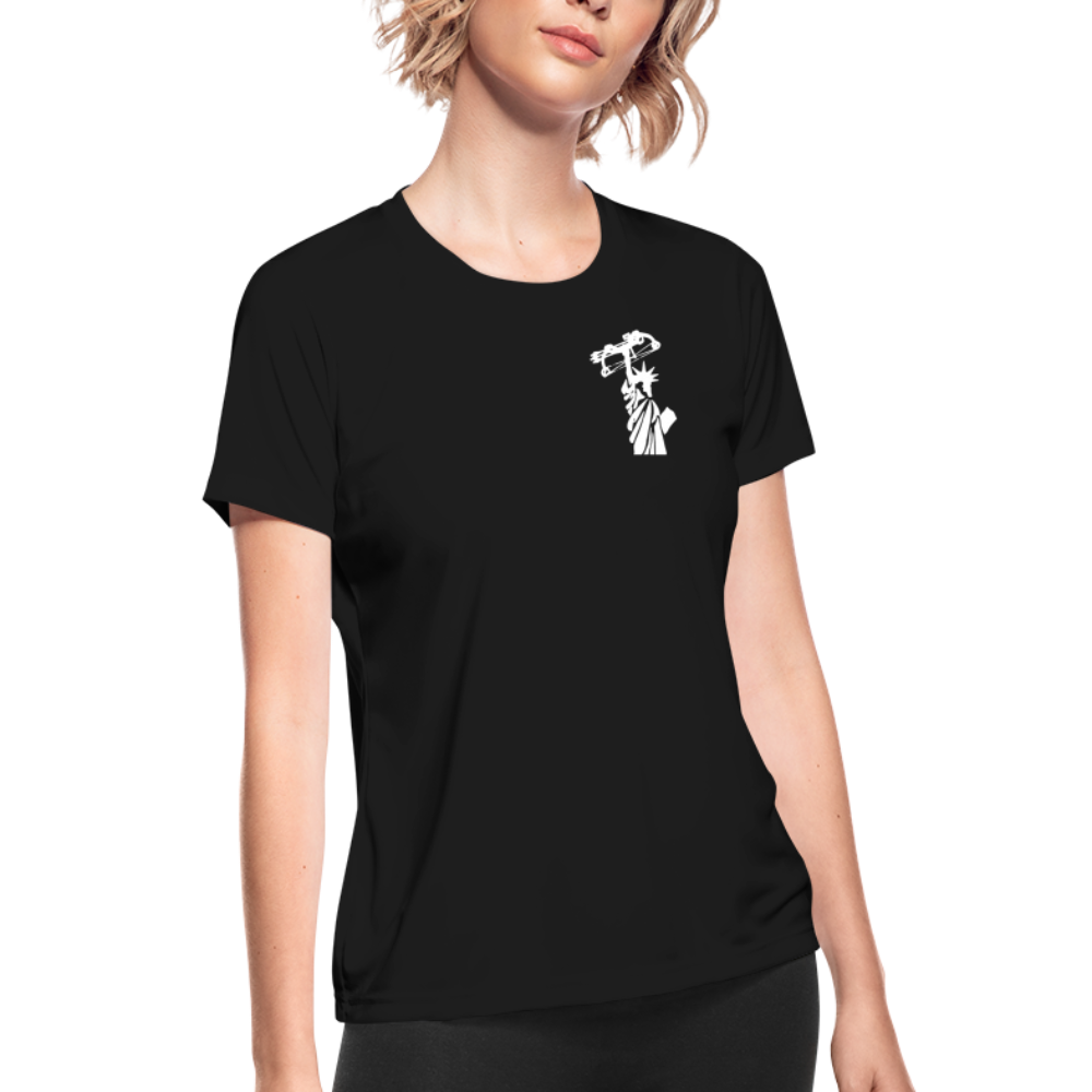 Never Give up Women's Moisture Wicking Performance T-Shirt - black