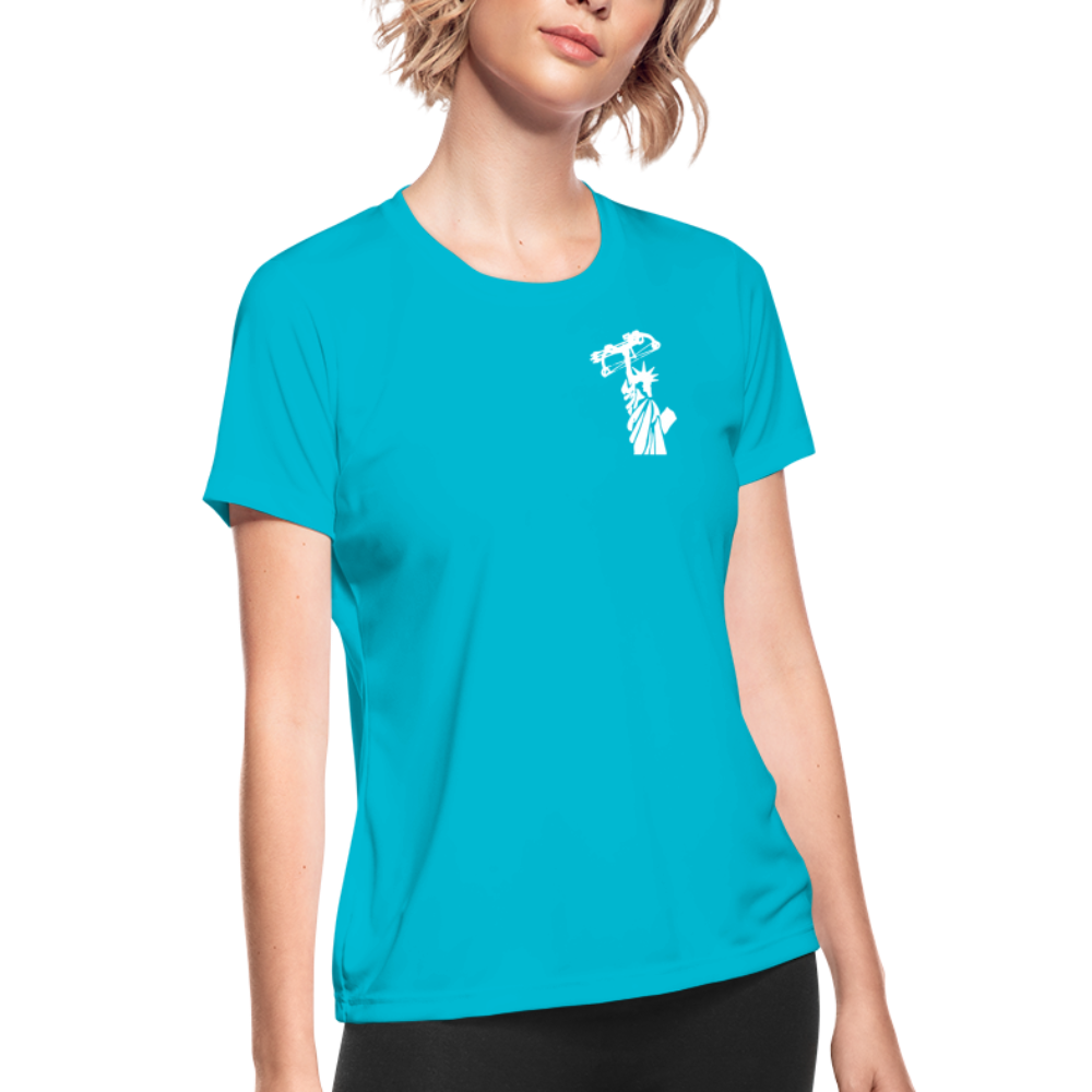 Never Give up Women's Moisture Wicking Performance T-Shirt - turquoise