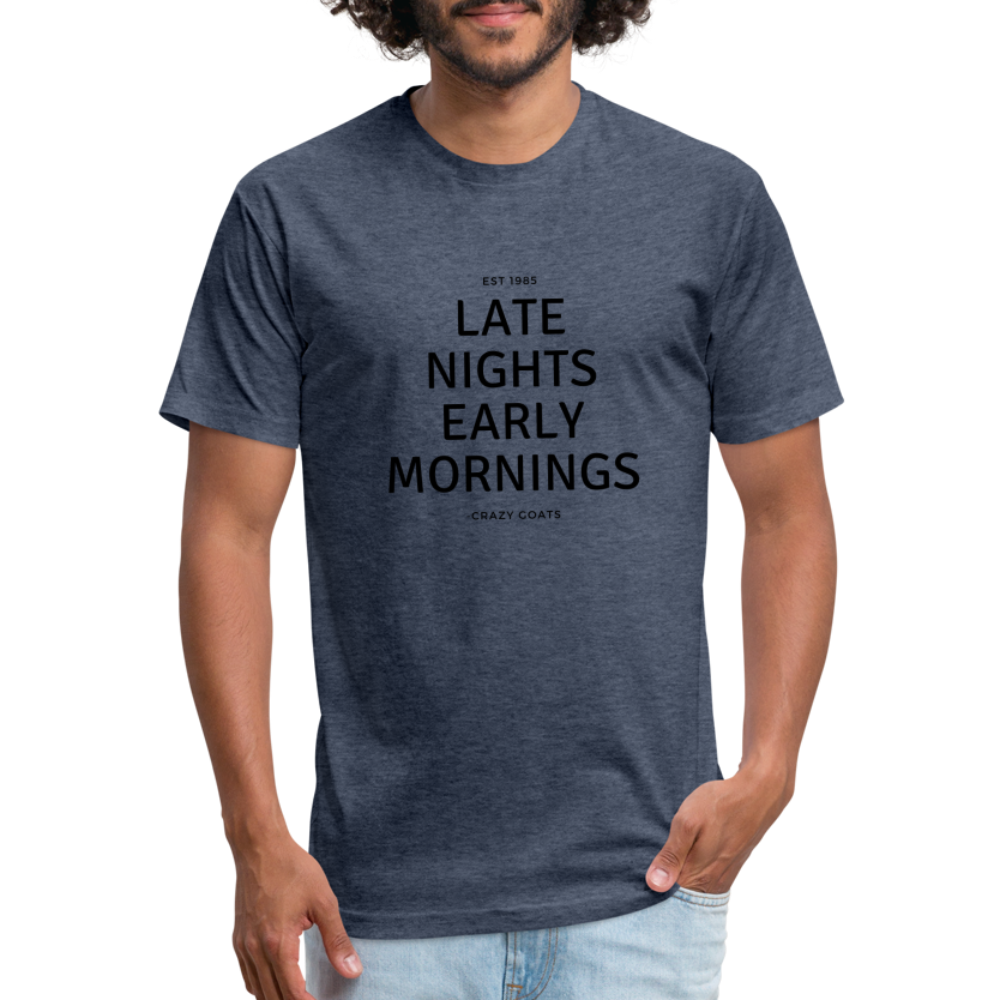 Late Nights Early Mornings Fitted Cotton/Poly T-Shirt - heather navy